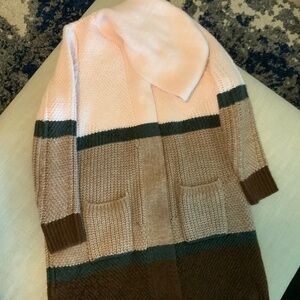 Torrid Chunky Duster Sweater with hood pink and brown size 1